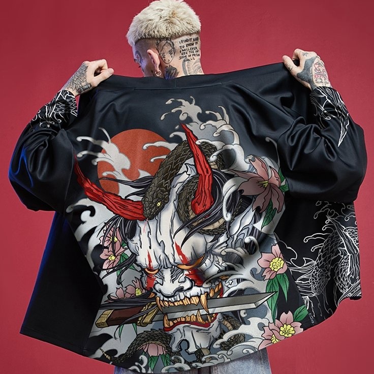Kimono Haori Samurai Obi Demon Harajuku Cosplay Cardigan Japanese