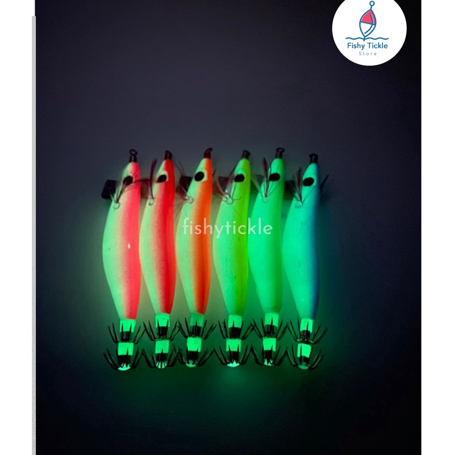 ✵TERMURAH..✵ Umpan Pancing Cumi Model Udang Body Full Fosfor (Glow In The Dark) Squid Jigging 2.0 - 