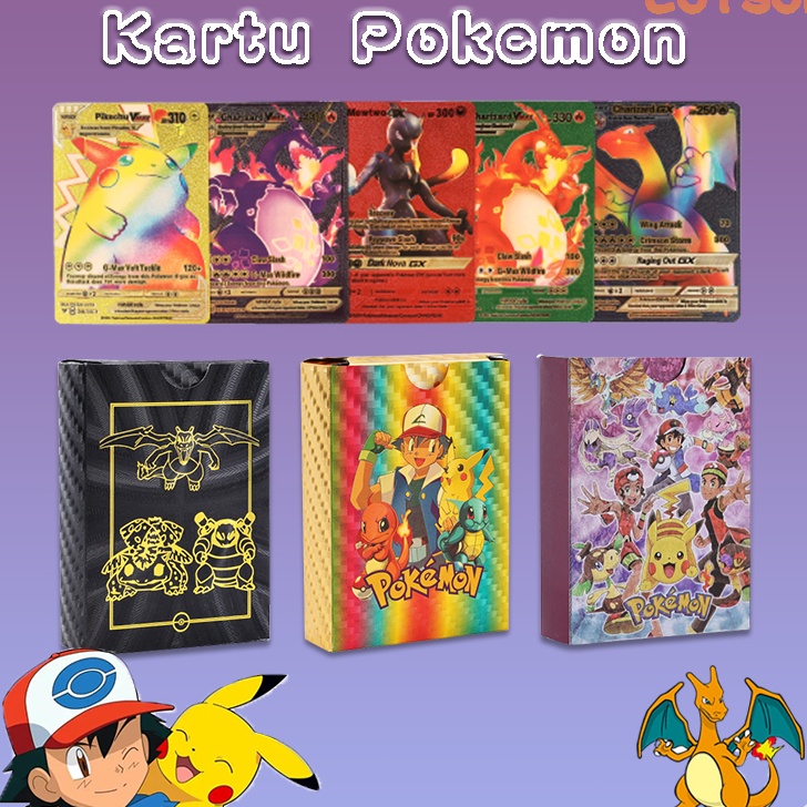 Buruan Beli Kartu Pokemon Charizard 1 box 55pcs Metal emas  Pokemon Shiny Cards Pokemon Go Pikachu C