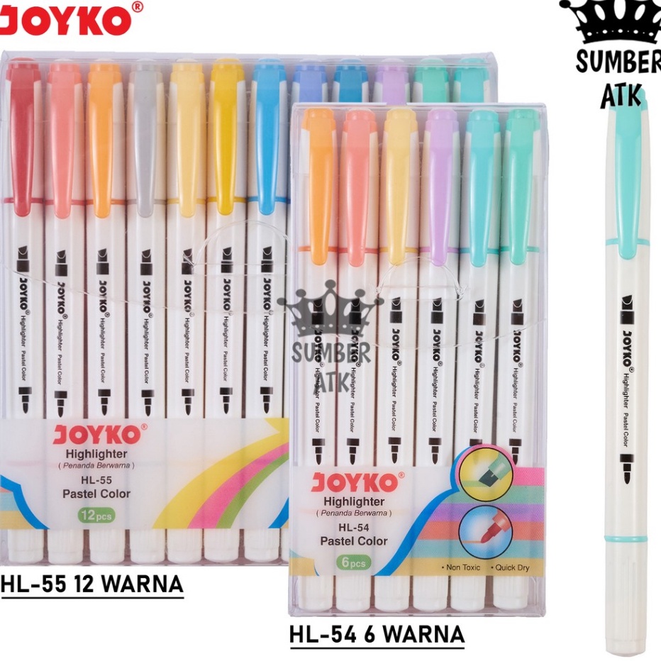 

Best Highlighter Penanda Joyko HL-54 , HL-55 6 dan 12 warna Pastel Terlaku.