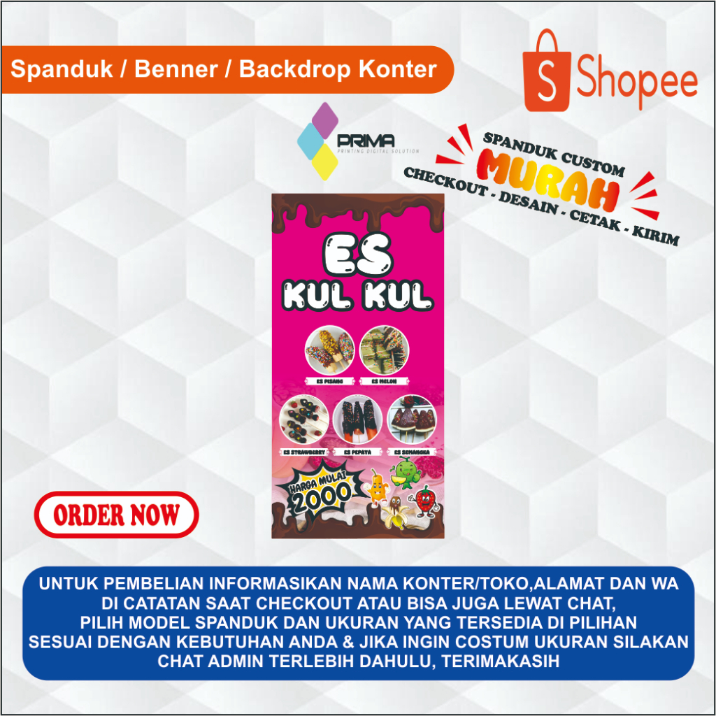 SPANDUK BANNER ES KUL KUL/BELI SPANDUK ES KULKUL DAPAT 2/SPANDUK ES KULKUL UK 50X100 XM