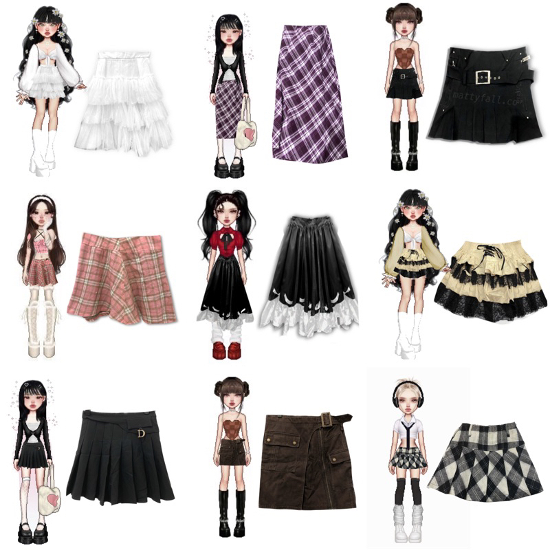 [Part 1] Rok Gemas Kotak-Kotak Denim cargo Mini Panjang Premium import Party Halloween Costume Cospl