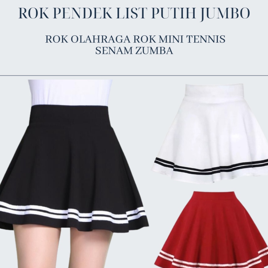 ✤Diskon✤ Oppa Style Shop Rok Pendek List Putih Jumbo Big Size | Rok Olahraga Rok Mini Tennis Senam Z