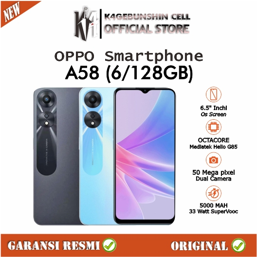 OPPO A58 6/128GB 33 WATT Supervooc Garansi Resmi OPPO Original