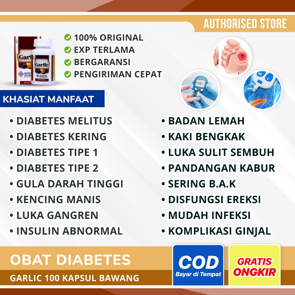 Obat Diabetes Basah, Infeksi Luka Diabetes, Borok Bernanah, Garlic Kapsul Original BISA COD