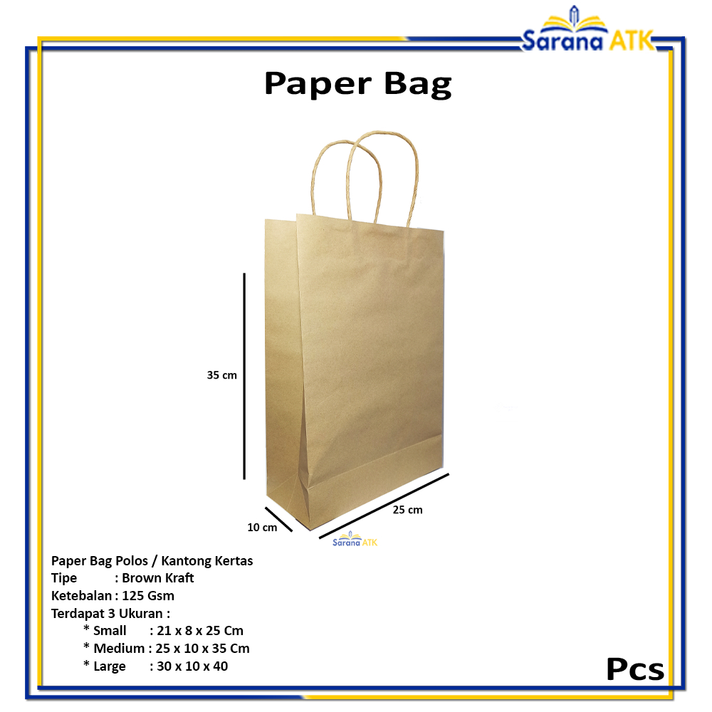 

Kantong Kertas Polos Coklat - Paper Bag Brown Craft 125 Gsm - Lusin
