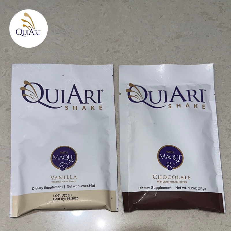 

(ECER 1 SACHET) QuiAri Shake Susu Protein Rendah Kalori Maqui Berry Vanilla Coklat - QuiAri Prime Gel Antioxidant - QuiAri Energy Fat Burner Antiaging