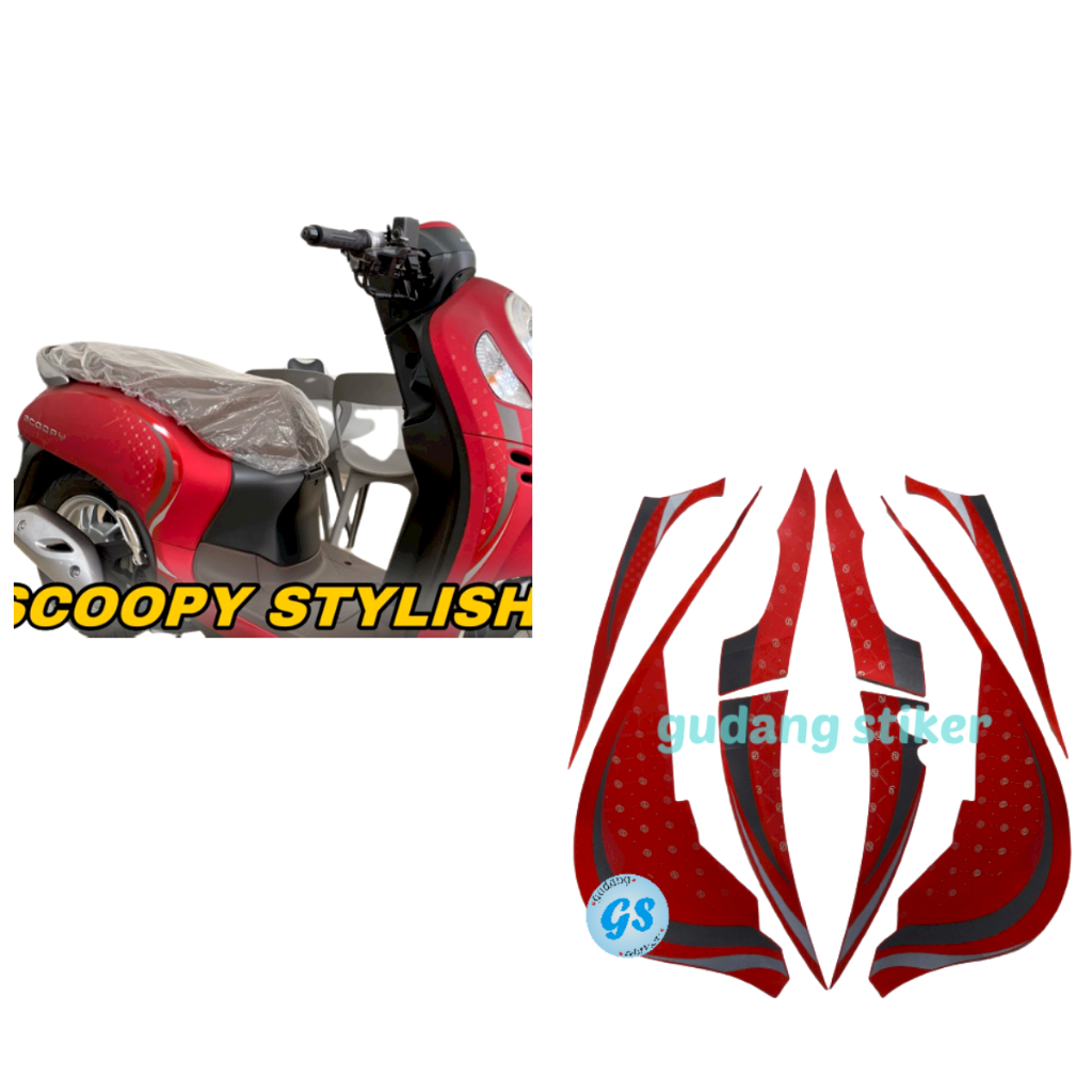 Stiker Motor striping honda scoopy stylish 2023 merah