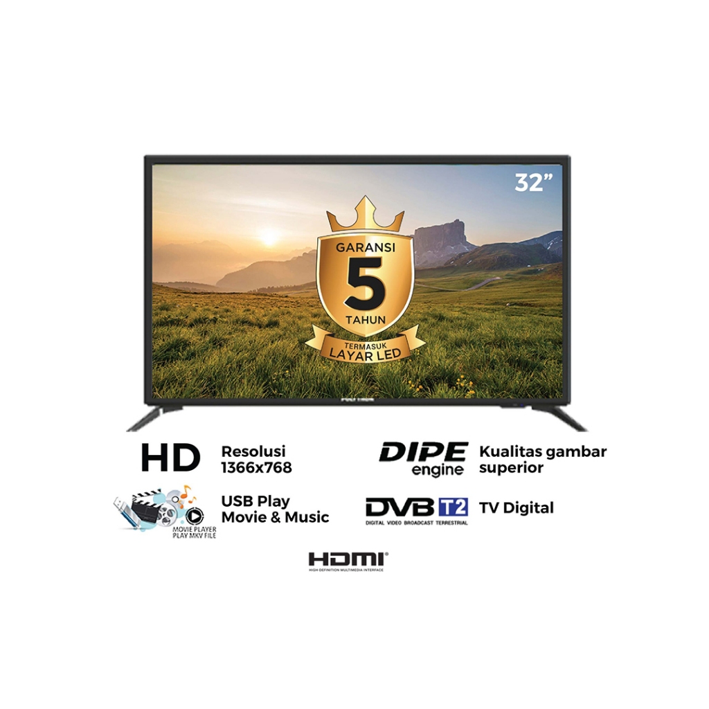 LED TV DIGITAL 32 INCH POLYTRON PLD 32V1853 USB MOVIE GARANSI PANEL 5 TAHUN
