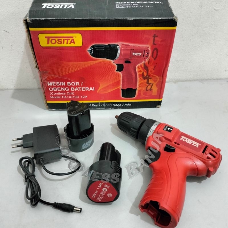 MESIN CORDLESS "TOSITA" TSCD10D | MESIN BOR 10MM TENAGA BATERAI/BOR CES 12 VOLT