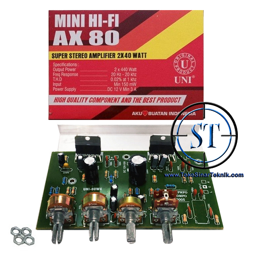Kit Power Amplifier AX-80 2X40 Watt IC TDA-2005 ST DC 12V Min 3A Stereo Mobil Motor Ampli
