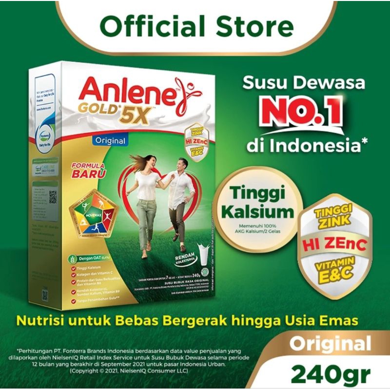 

ANLENE GOLD 5X SUSU BUBUK DEWASA 240GR RASA VANILLA COKLAT ORIGINAL