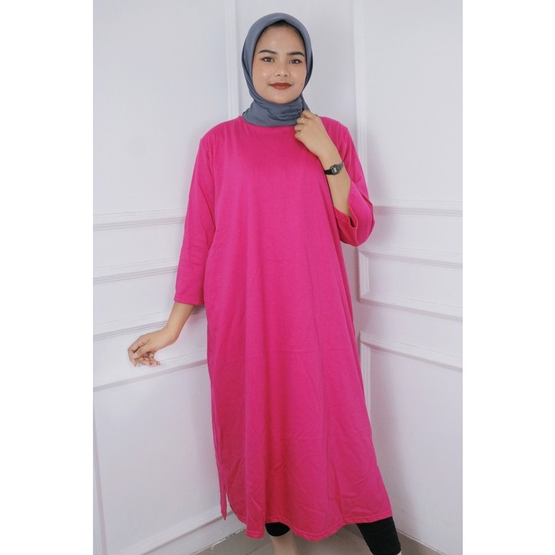Baju Gamis Wanita Terbaru Clara#2 Polos Midi Dress Bahan Kaos Katun Combed 24S  Size S M L XL XXL XX