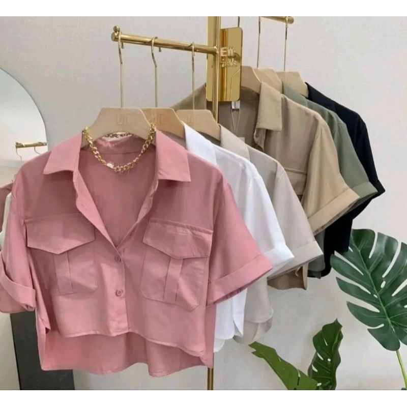 BAJU CROP TOP KAMEJA ATASAN WANITA KOREA