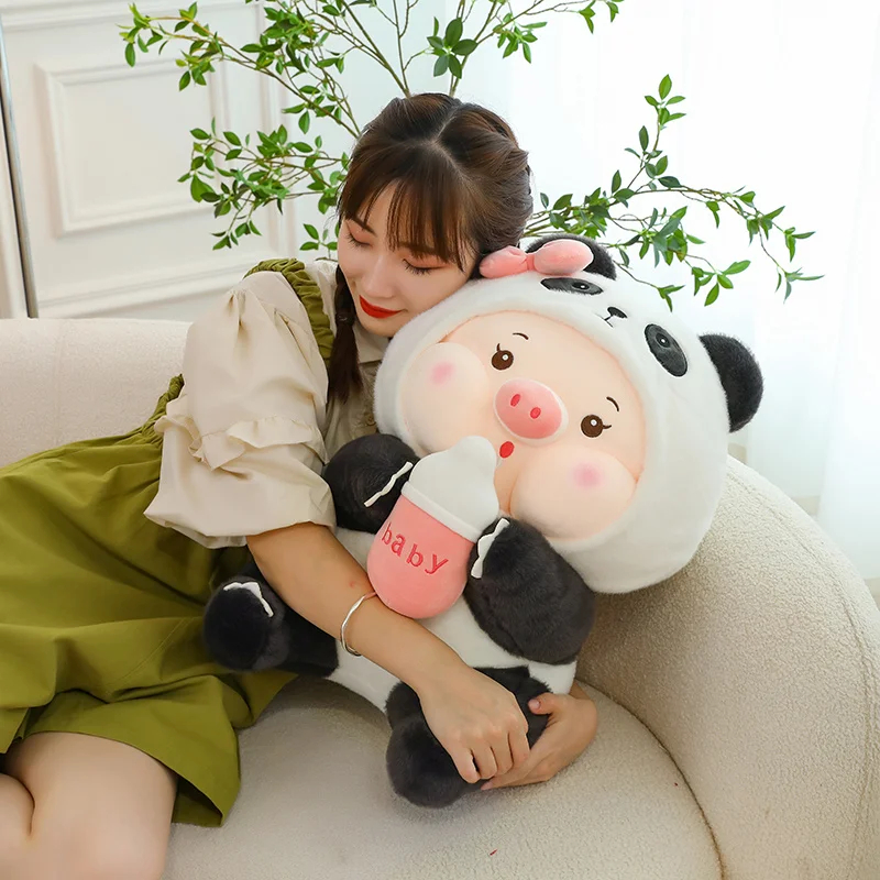 Mainan Anak Mewah Boneka Hoodie Megang Dot Boneka Pig Kostum Panda Plush Toy Ukuran 30 Cm Sangat Lucu Dan Imut