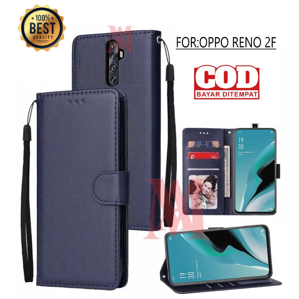 Oppo Reno 2F Leather Flip Cover Wallet Case Kulit - Casing Dompet Case Wallet Leather Flip Oppo Reno