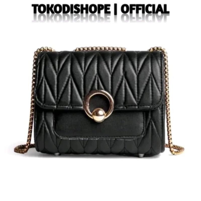 Tas selempang wanita branded kunci bulat motif bambu Z4r