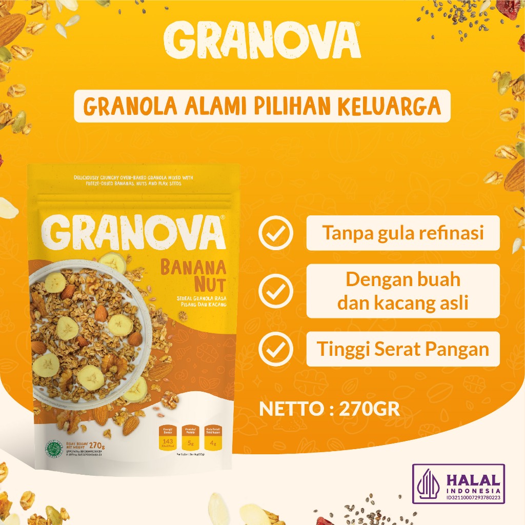 

Granova - Granola Banana Nut (Pisang & Kacang) 100gr / 270gr - Sereal, Sarapan Sehat, Halal