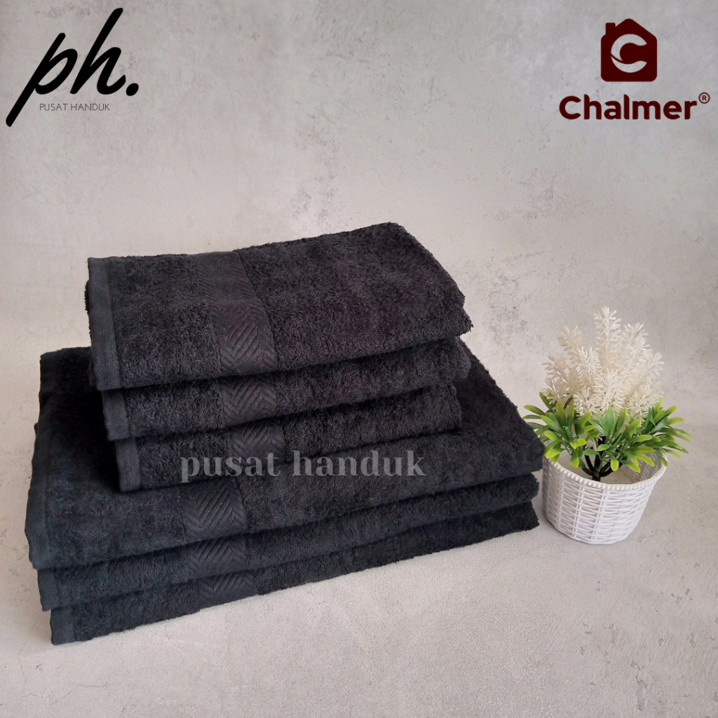 HANDUK HITAM POLOS UKURAN 50X100 DAN 70X140 - HANDUK TRAVEL MANDI DEWASA CHALMER