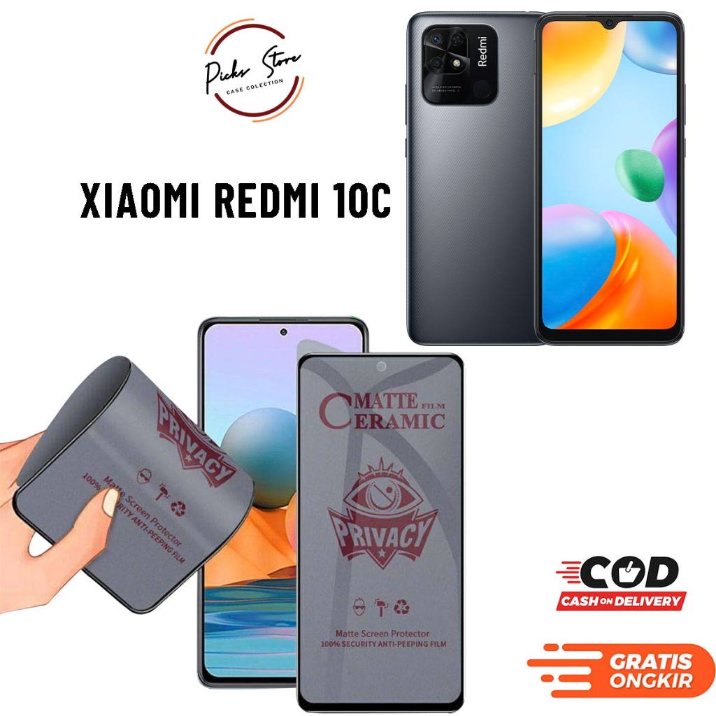 Anti Gores SPY Matte XIAOMI REDMI 10C - PRIVACY TEMPERED GLASS - TG  - ANTI GORES CERAMIC XIAOMI RED