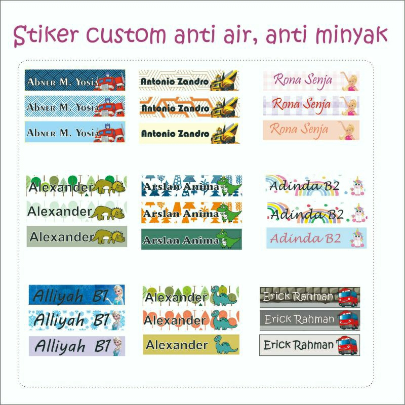 

Stiker Nama Custom anti air,anti minyak (276 pcs)
