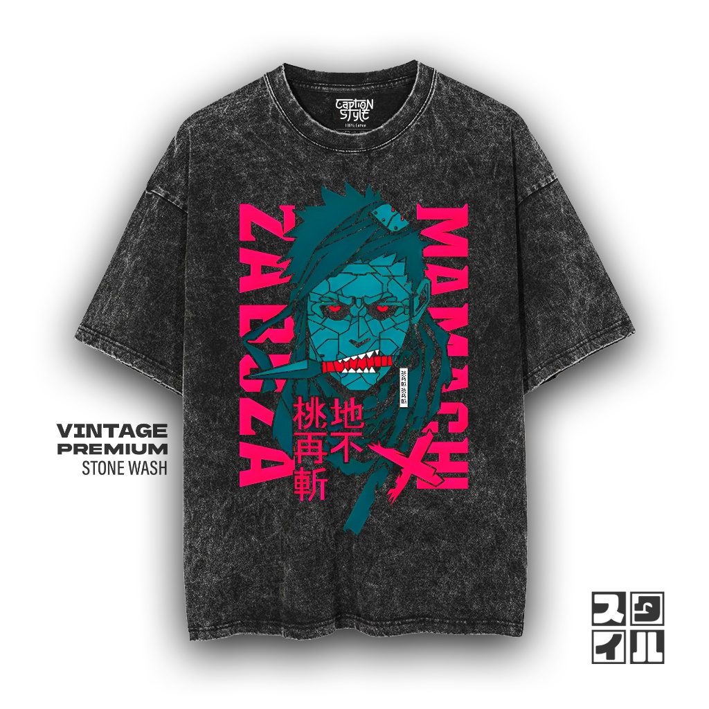 Caption'Style Baju Anime Naruto MOMOCHI ZABUZA Kaos Stonewash Unisex | Kaos Oversize Wanita | Kaos P
