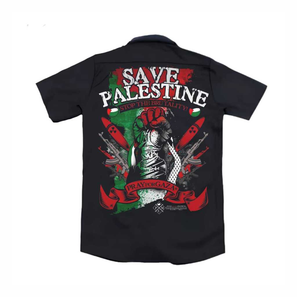 Populasi  Kemeja PDH  Workshirt  SAVE PALESTINE  PDH PALESTINE  Pakaian pria  Pakaian wanita  Vintag