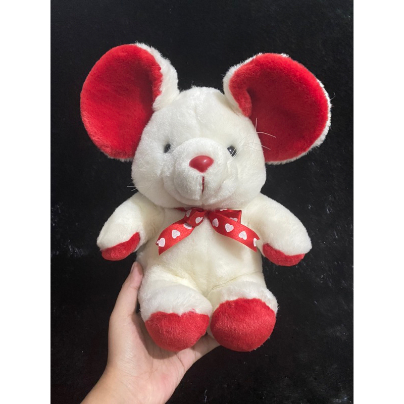 Boneka Karakter Tikus Lucu size 25cm Original / Boneka Tikus Putih / Boneka Tikus Pita Merah
