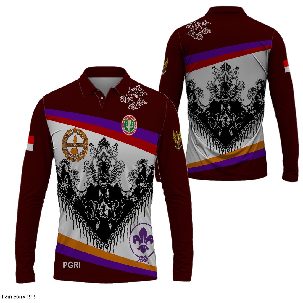 Baju Guru Batik PGRI || Kaos Polo Pria Baju Batik PGRI Pramuka Fullprint || Jersey Olahraga Guru Pri