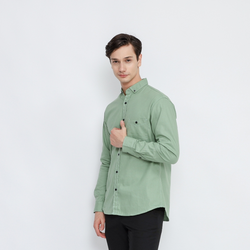 fast delivery kemeja polos pria lengan panjang sage green premium kemeja pria sage green high