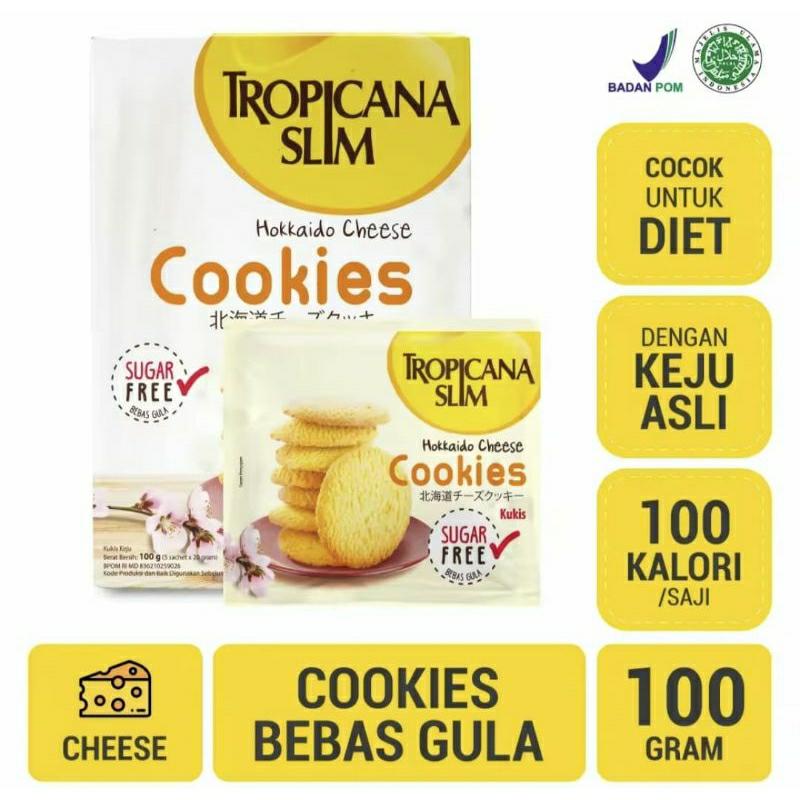 

Tropicana Slim Hokkaido Cheese Cookies 5 sachet Snack bebas gula