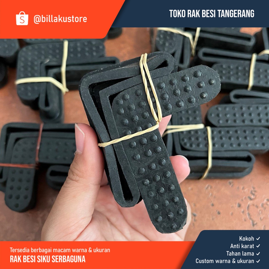 Karet Alas Rak Besi Siku Lubang 4x6 cm Tebal - Pelindung Lantai Rak
