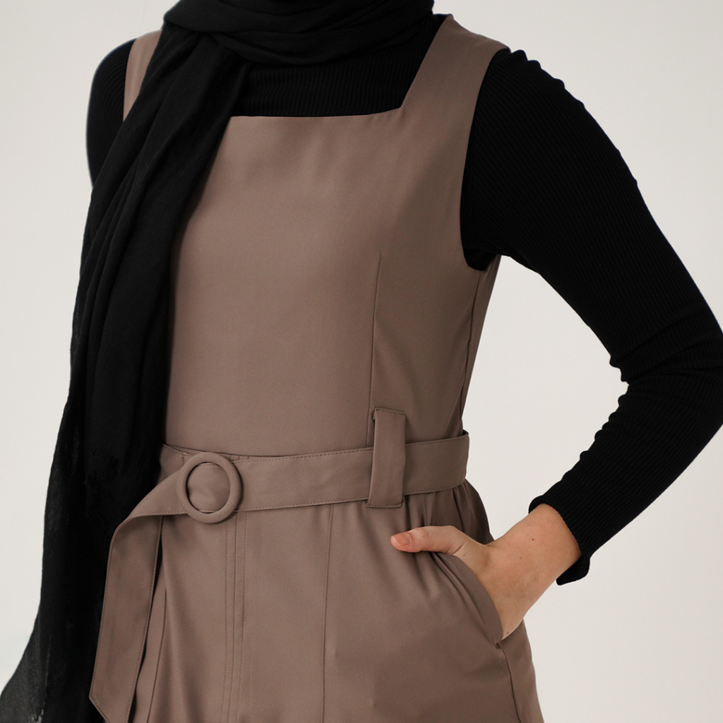 Queensland Dress Jumpsuit Wanita Muslim LIN000305Q Coklat