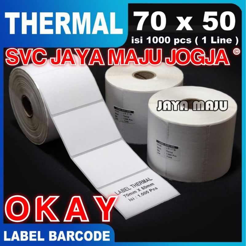 

[ OKAY ] 70 X 50 - 1 LINE THERMAL - FACE OUT - ISI 1.000 PCS || CORE 1" || LABEL BARCODE DIRECT THERMAL - KERTAS STICKER E-TICKET || 70X50 - OKAY - D100L D100 L D 100L D 100 L - ISI 1000 PCS/ROLL