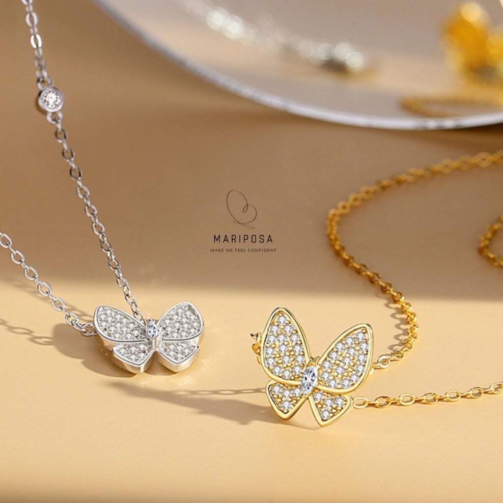 Mariposa Kalung Perak SterlingSilver 925 BEAUTY BUTTERFLY NECKLACE Lapis Emas Asli 18K