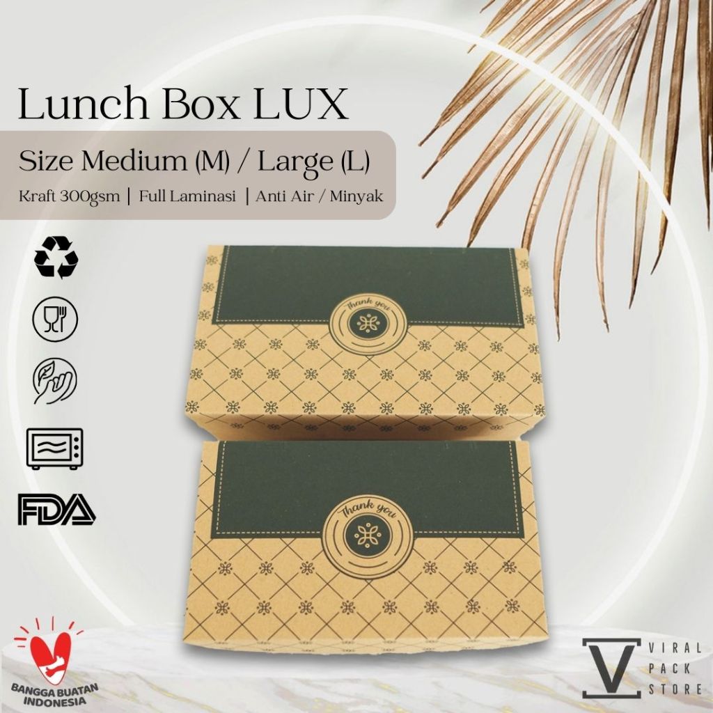 Paper Lunch Box Kraft LUX Laminasi Anti Minyak Tahan Air Food Grade LunchBox Kraf Coklat Murah Snack