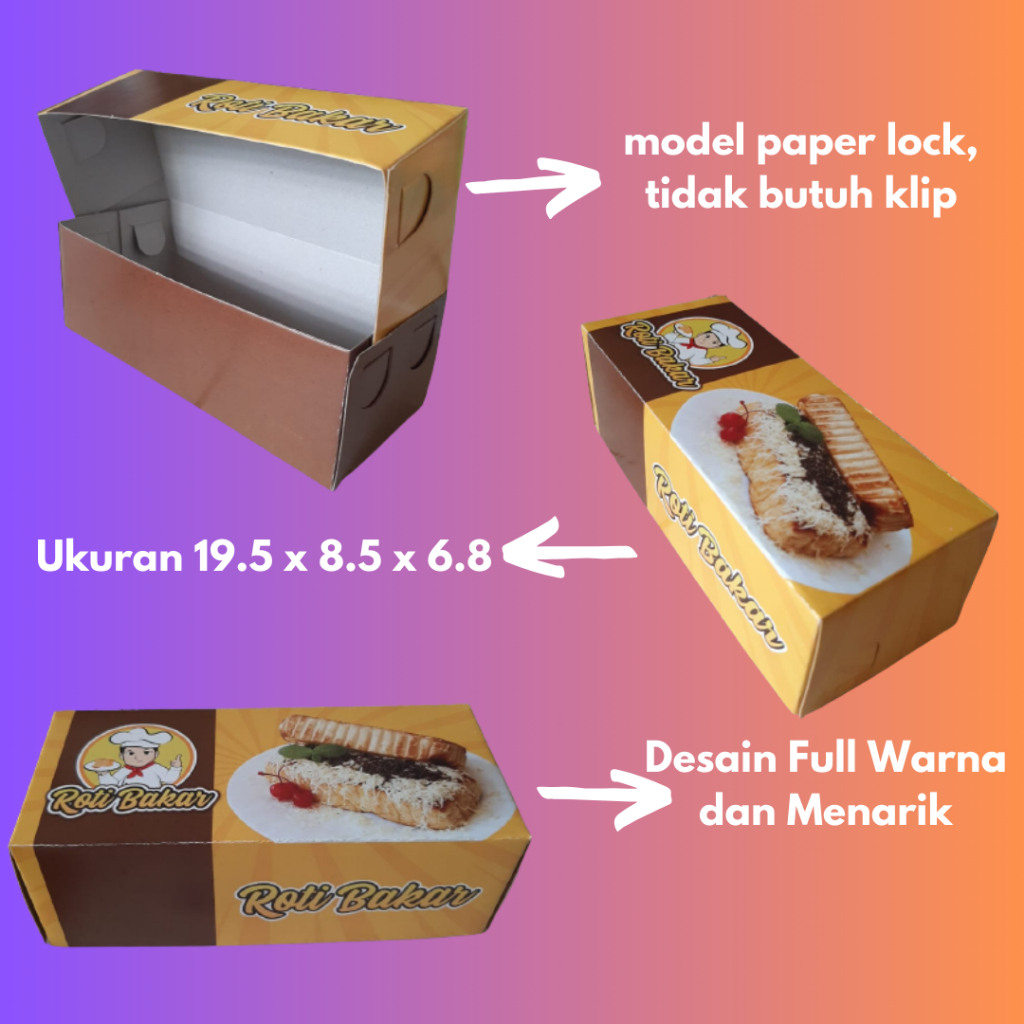 

DUS / BOX ROTI BAKAR | DESAIN FULL MOTIF | PAPER LOCK