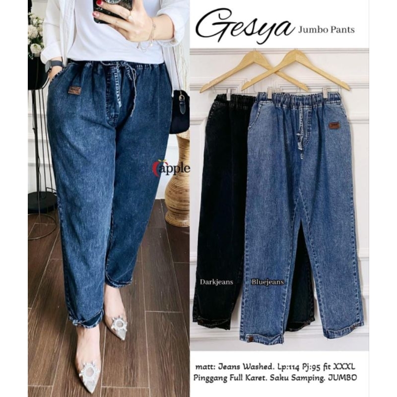 Celana Jeans Muslimah Wanita Jumbo Big Size Gesya Long Pants