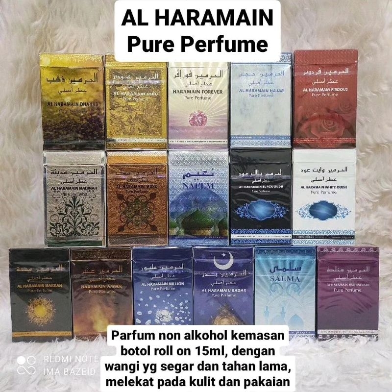 Parfum Al Haramain 15ml Musk Oudi Makkah Madinah Black Oud White Oud Salma Naeem Mukhallat Million H