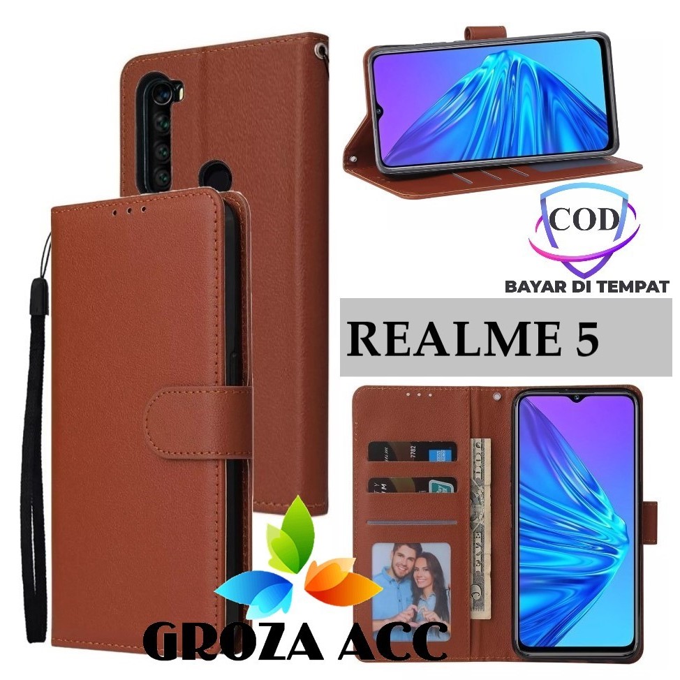 Flip Case REALME 5 Case Wallet Kulit Casing Dompet Case Wallet Leather Flip Case REALME 5 Casing hp 