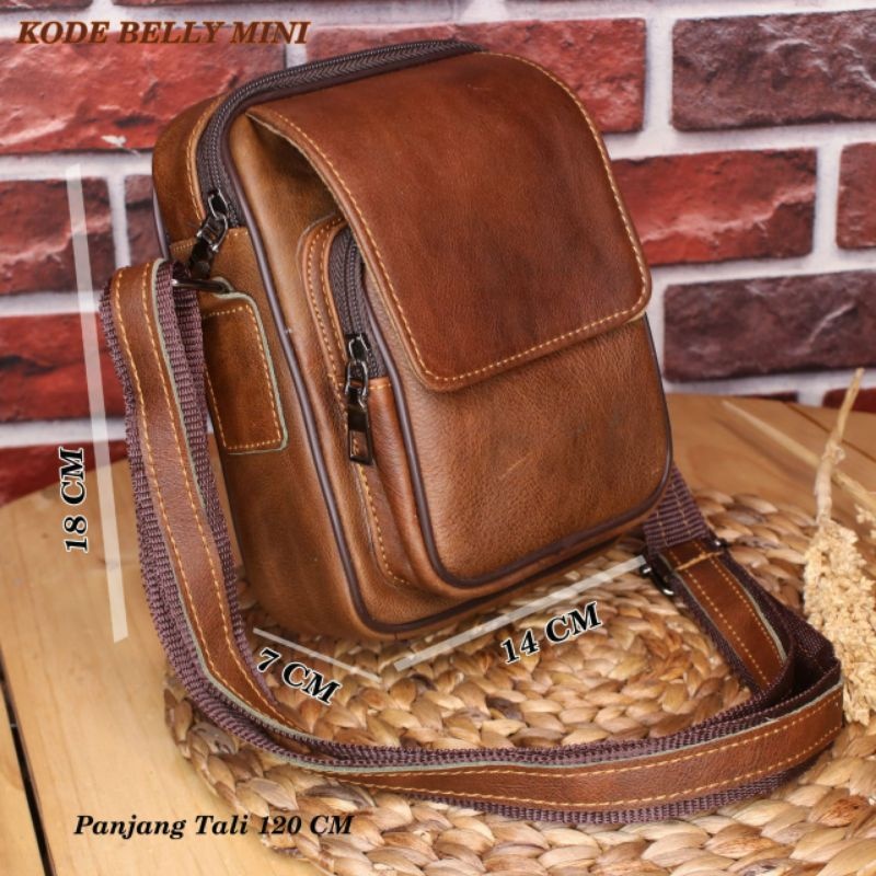 Tas Selempang Pria Kulit Asli 100% Original Bermerek Terbaru Model Sling Bag Untuk Kuliah Kerja Kant