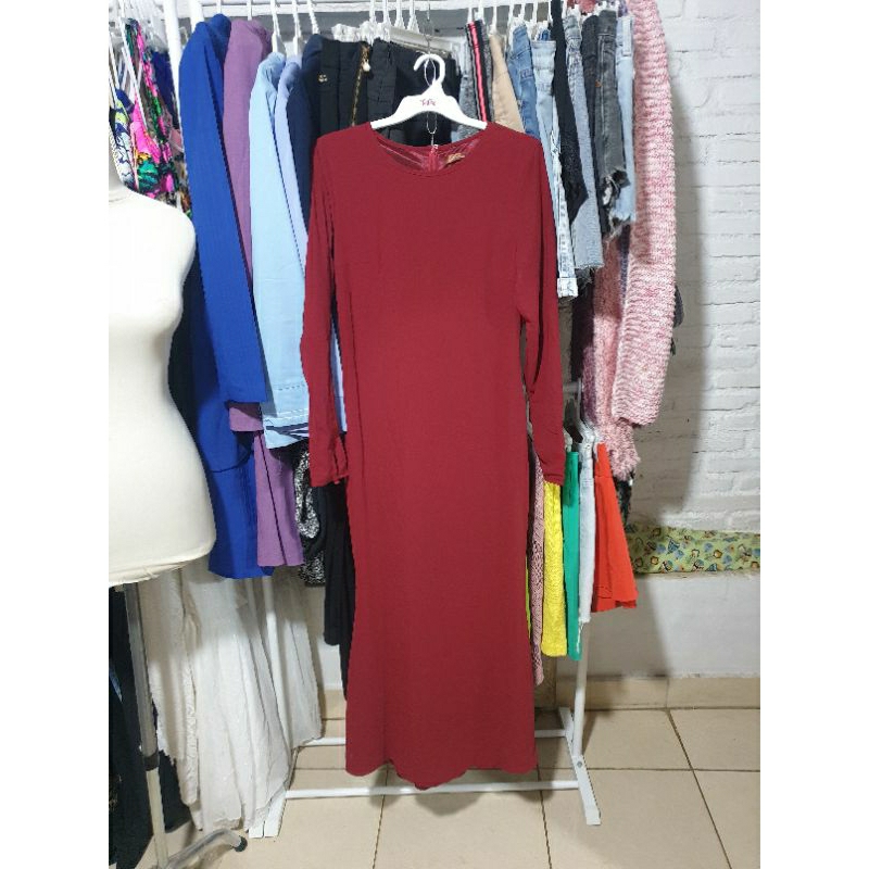 Long dress gamis maroon polos