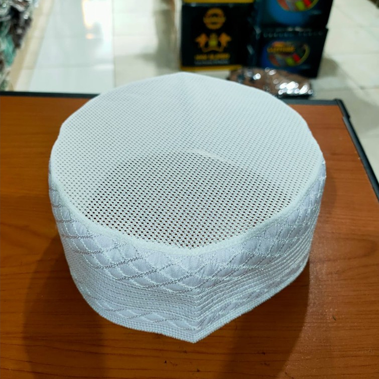 Peci Madinah Jaring Kopiah Haji / Peci Haji / Peci Putih / Madinah Jaring