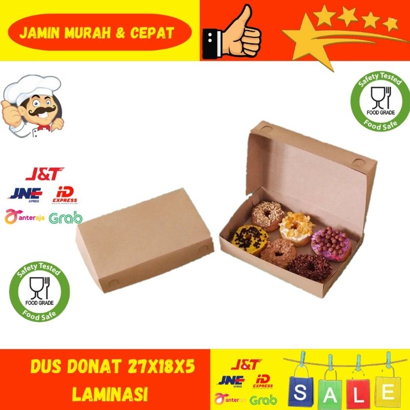 

DUS DONAT 27X18X5/DUS DONAT ISI 6/DUS SNACK/DUS BROWNIES/DUS KUE/DUS KRAFT LAMINASI/BOX BROWNIES