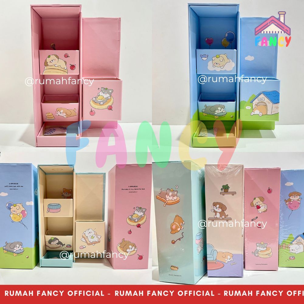 

[FREE DUS + BUBBLE] Tempat Pensil Kotak Pensil Magnet Susun Berdiri Tingkat Model Rak 2 Susun D 408 Doggy / Warna Pastel MACARON