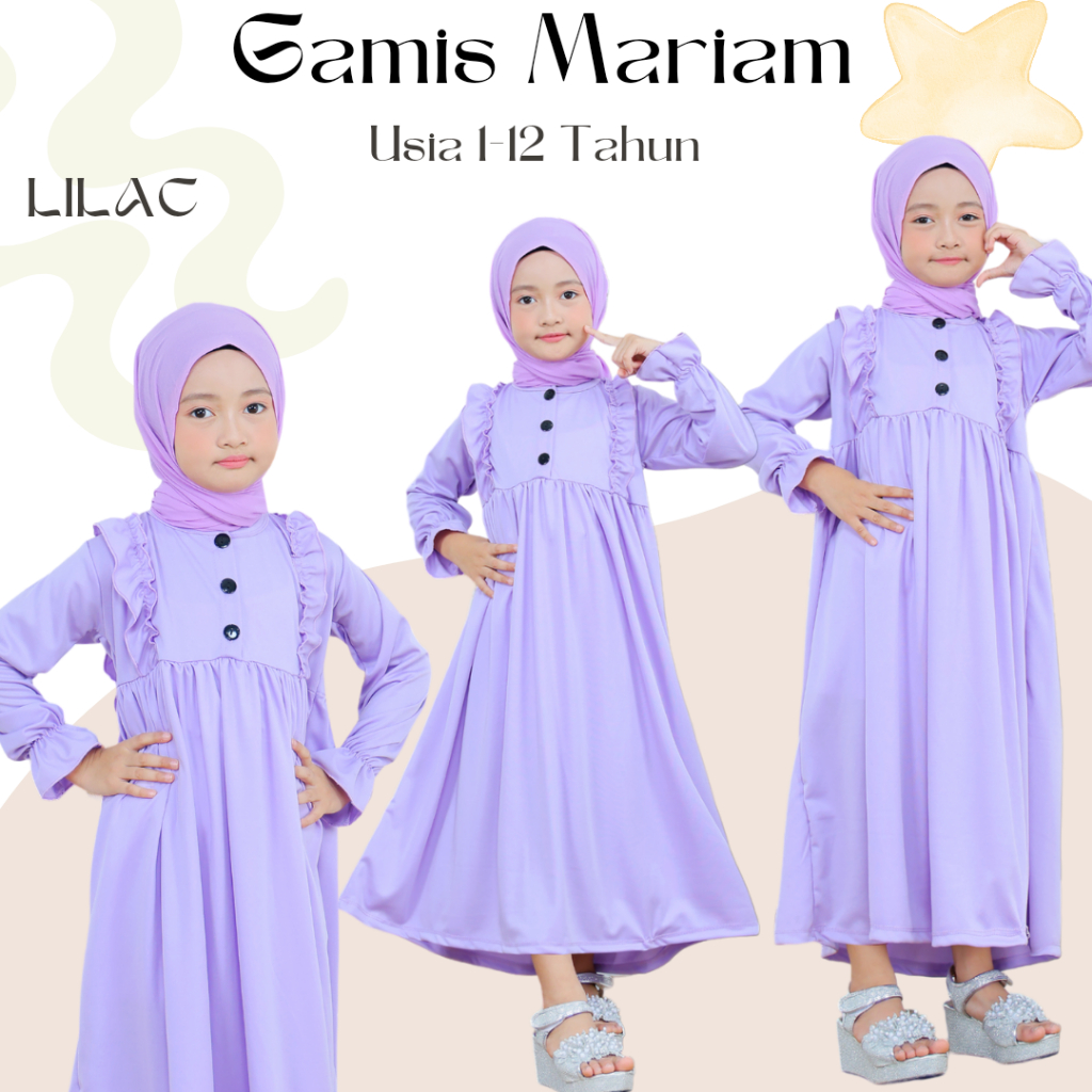 Gamis Maryam Lilac Ungu - Gamis Anak Perempuan Pakaian Muslim Anak Cewek Muslimah Dress Panjang Sole