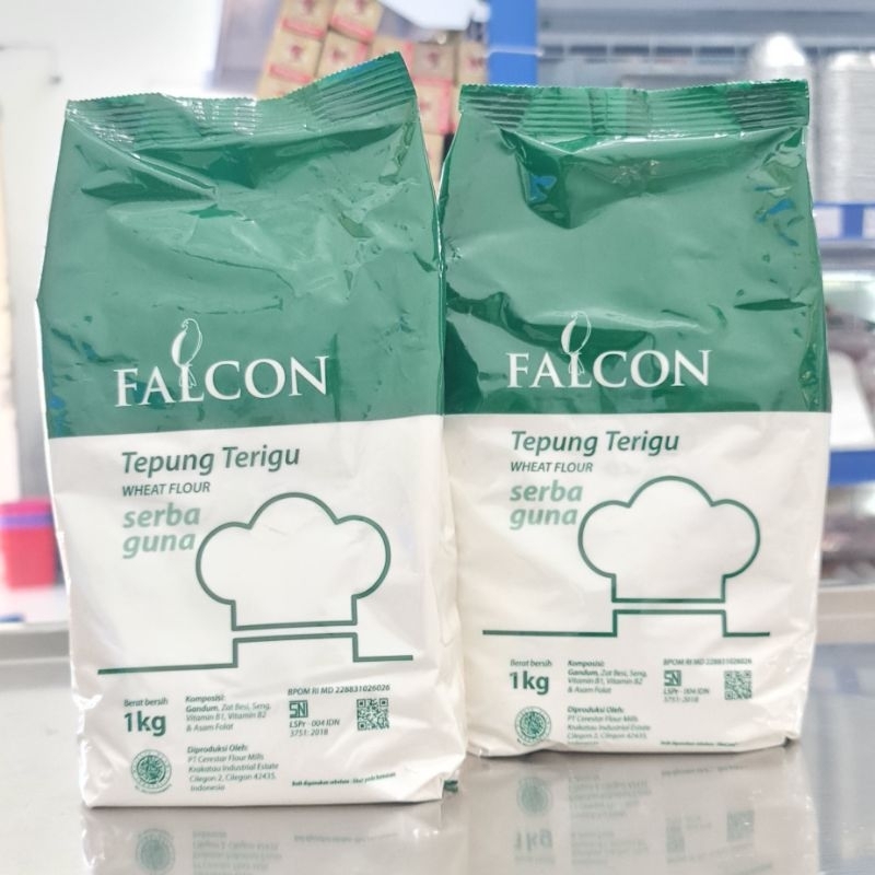 

Terigu Falcon Serbaguna 1kg/Tepung membuat donat/Tepung Kulit Risol/Terigu Protein Sedang Falcon 1kg