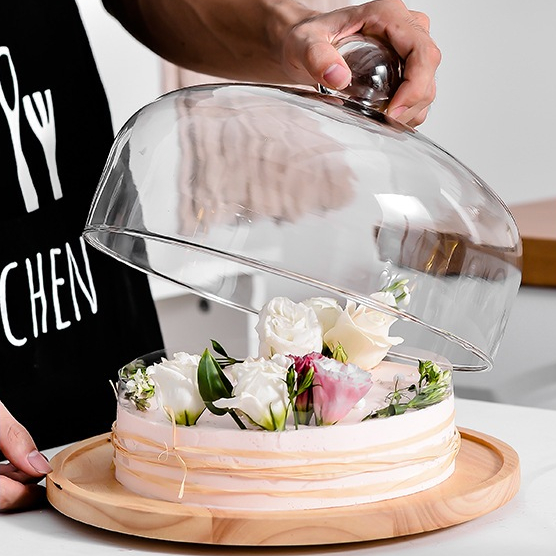 Promo Grato Tempat Kue Kaca / Tempat Kue Tatakan Kayu / Cake Stand (Large) Acacia Wood / Wooden Baki