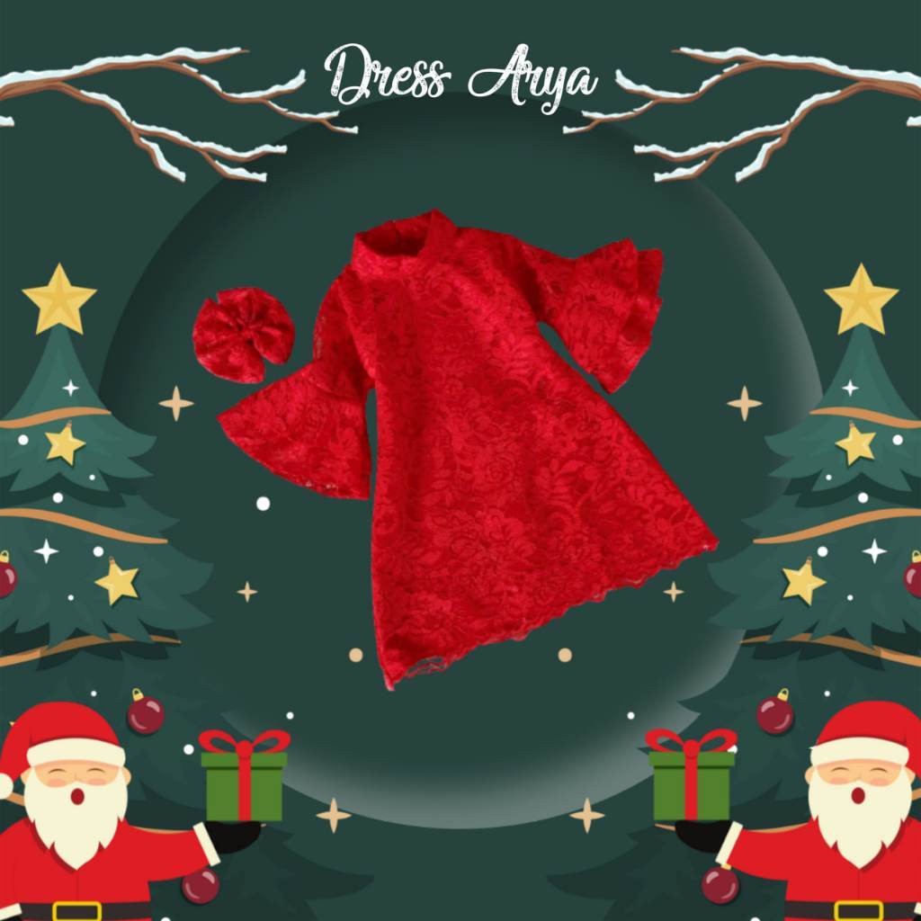 Dress Natal Anak Perempuan Model Arya Baju Tahun Baru Natal Full Brokat