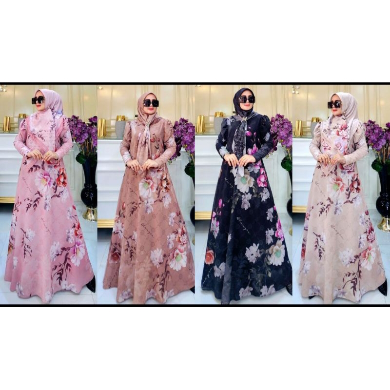 Gamis syar'i set Scraf printing premium